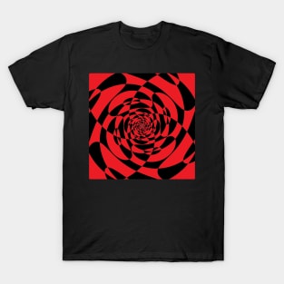 Red and Black Spiral Op Art T-Shirt